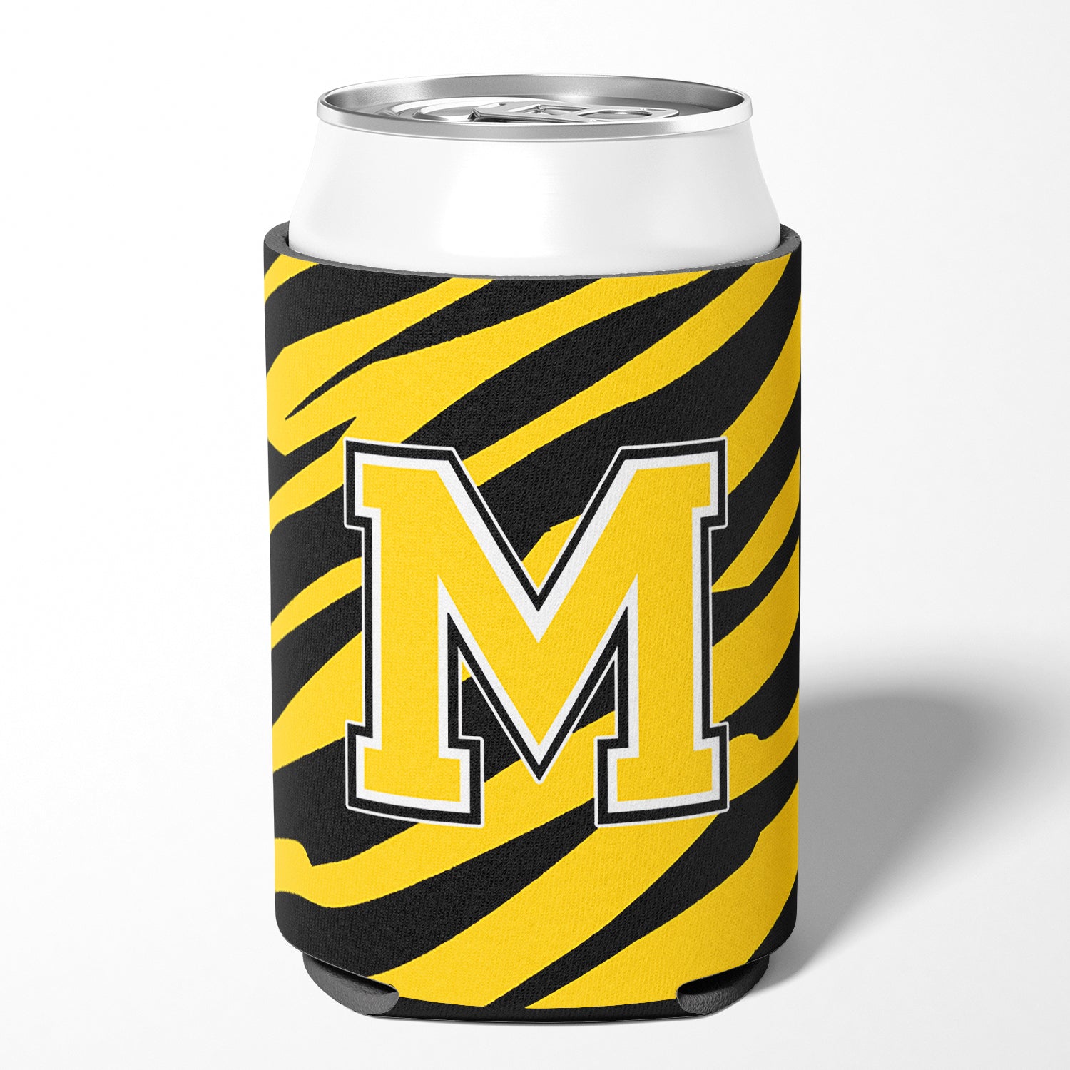 Letter M Initial Monogram - Tiger Stripe - Black Gold Can Beverage Insulator Hugger.