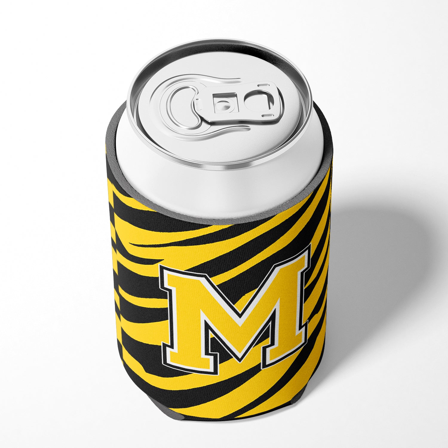 Letter M Initial Monogram - Tiger Stripe - Black Gold Can Beverage Insulator Hugger.