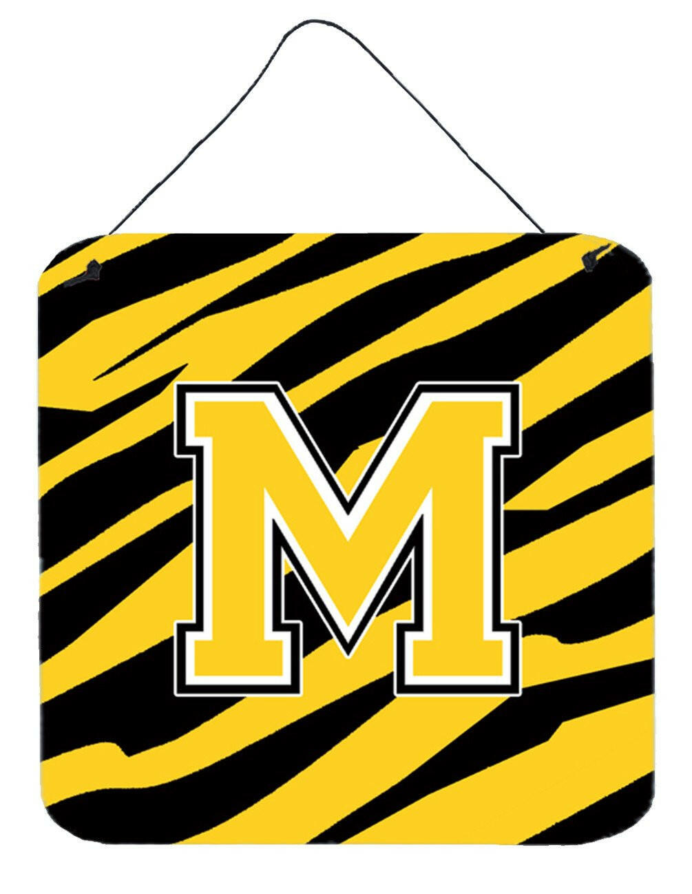 Letter M Initial Tiger Stripe - Black Gold  Wall or Door Hanging Prints by Caroline's Treasures