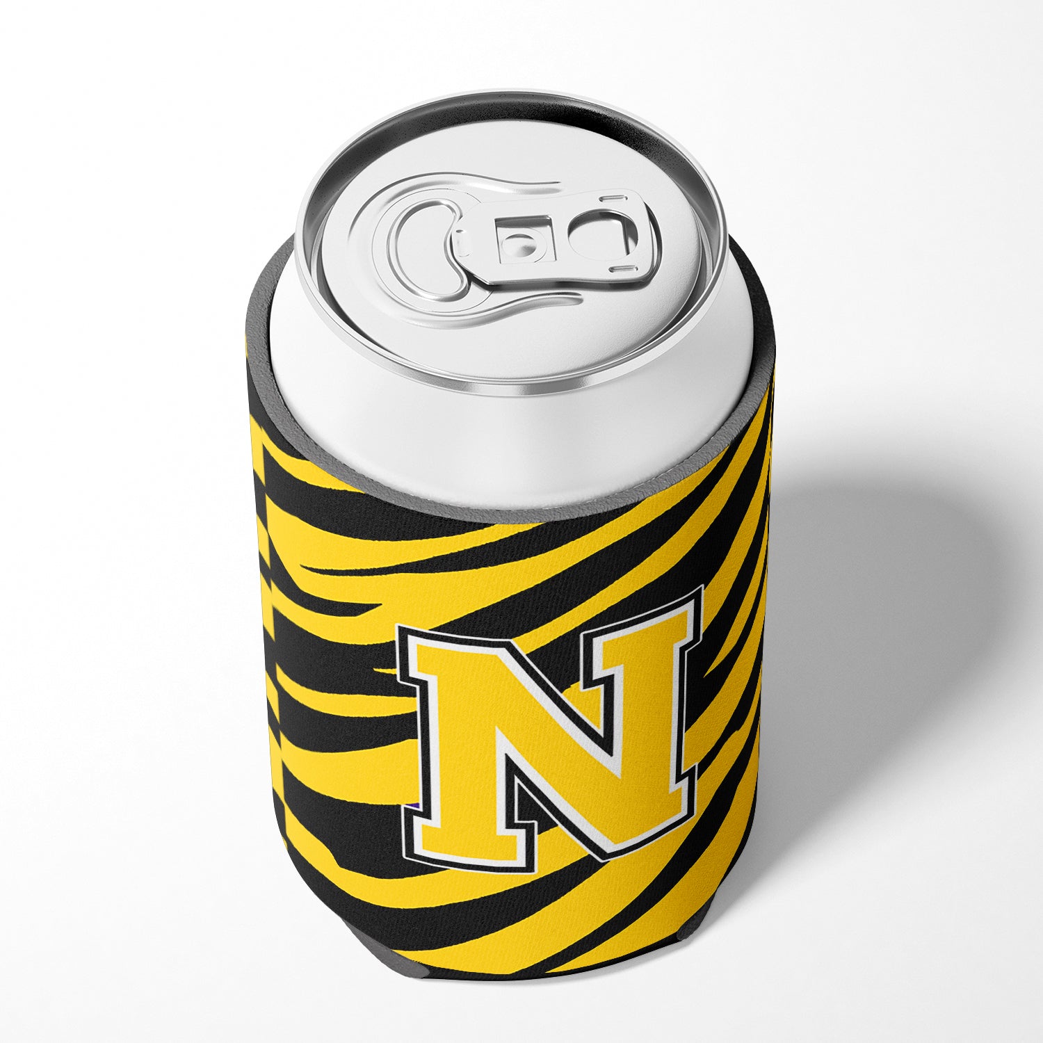 Letter N Initial Monogram - Tiger Stripe - Black Gold Can Beverage Insulator Hugger.