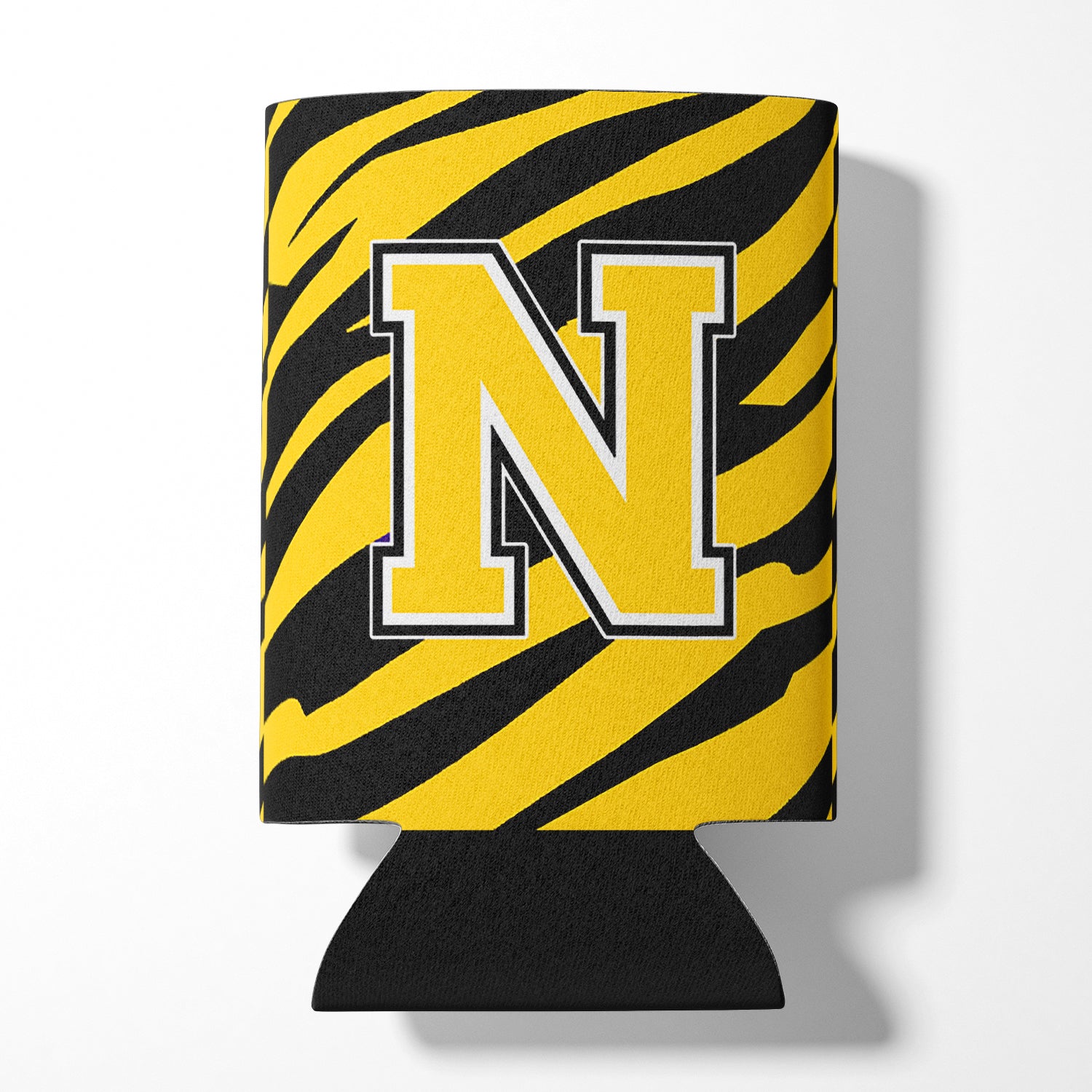 Letter N Initial Monogram - Tiger Stripe - Black Gold Can Beverage Insulator Hugger.