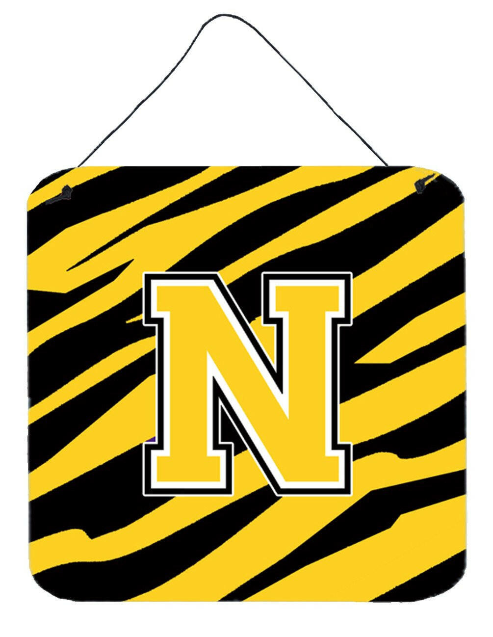 Letter N Initial Tiger Stripe - Black Gold  Wall or Door Hanging Prints by Caroline's Treasures