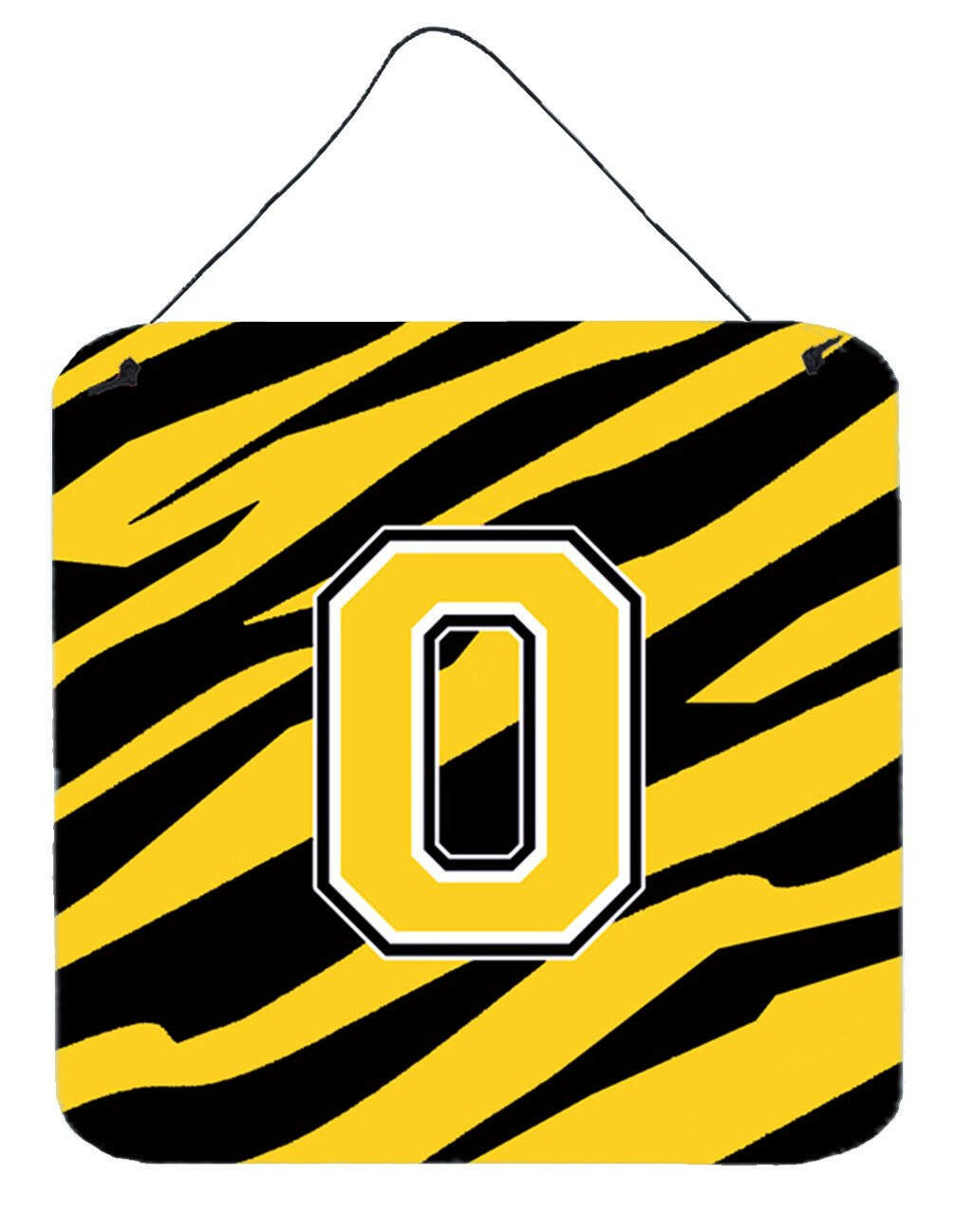 Letter O Initial Tiger Stripe - Black Gold  Wall or Door Hanging Prints by Caroline's Treasures