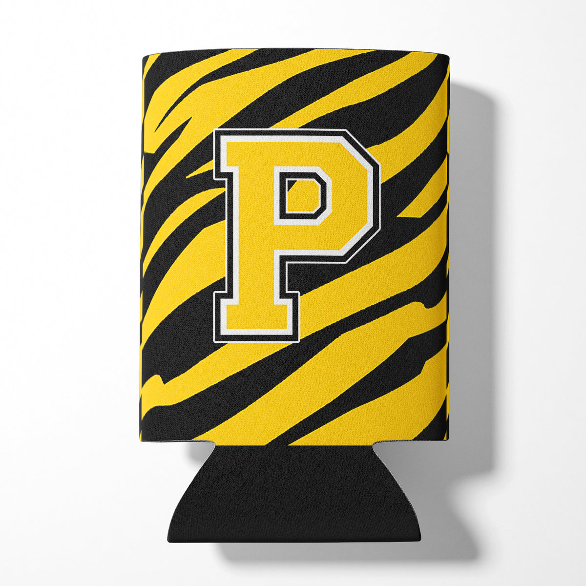 Letter P Initial Monogram - Tiger Stripe - Black Gold Can Beverage Insulator Hugger.