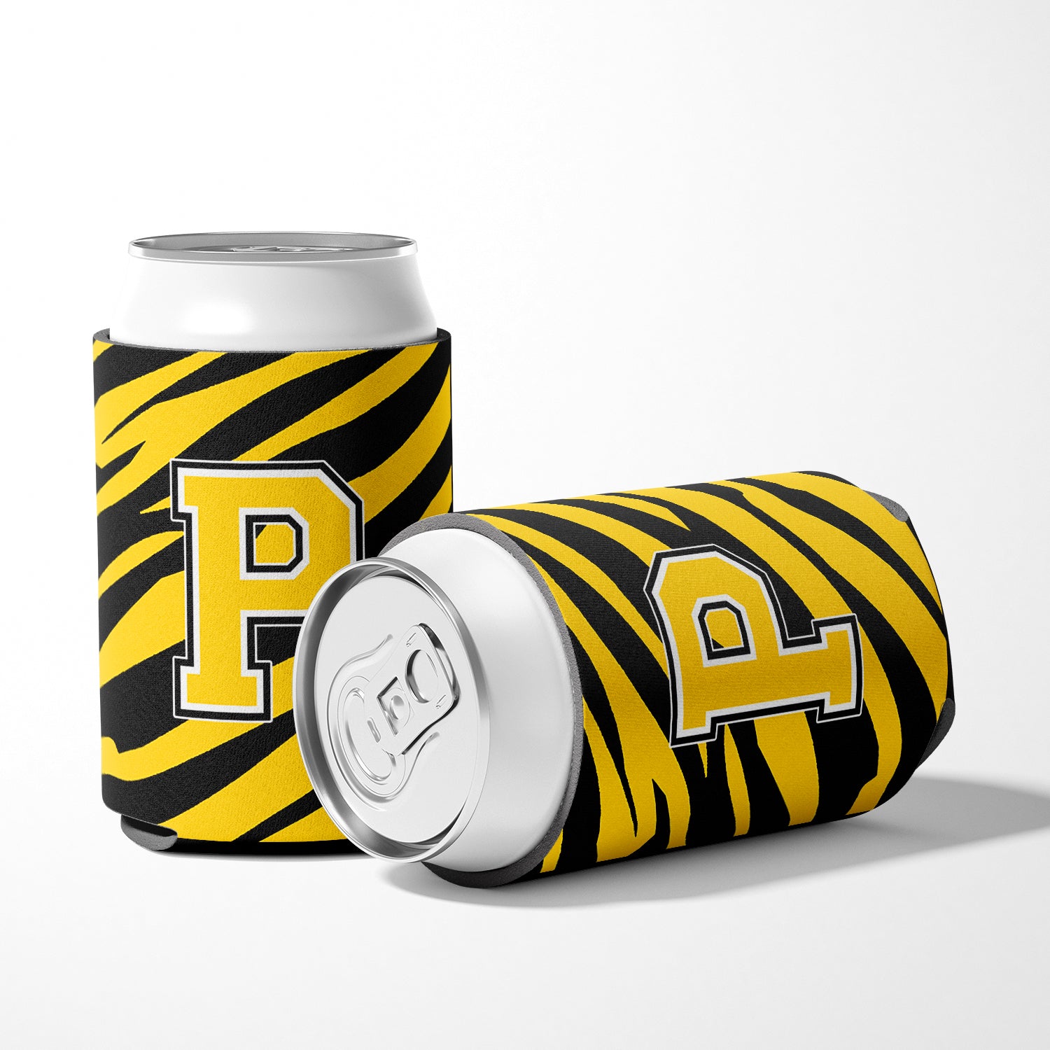 Letter P Initial Monogram - Tiger Stripe - Black Gold Can Beverage Insulator Hugger.