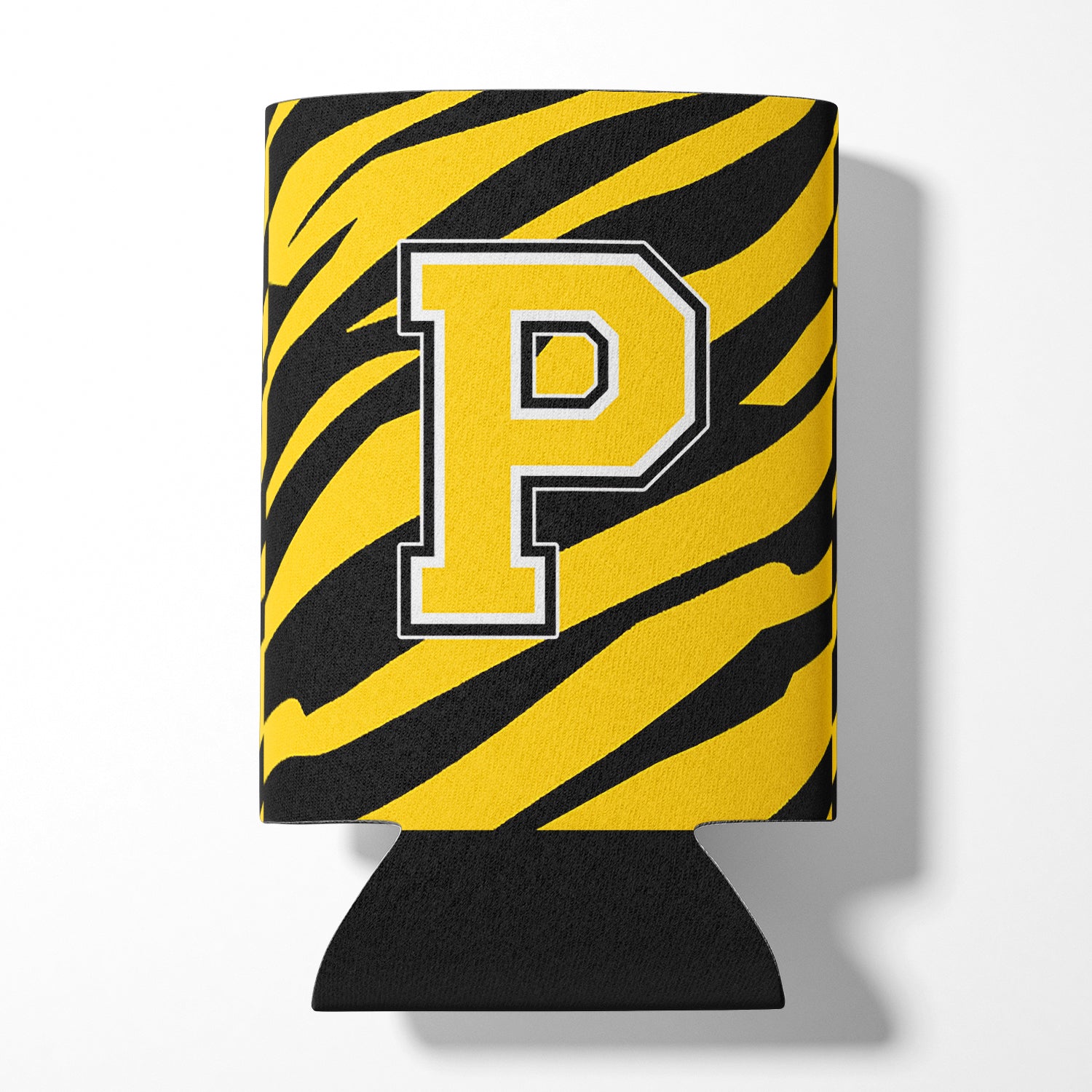 Letter P Initial Monogram - Tiger Stripe - Black Gold Can Beverage Insulator Hugger.