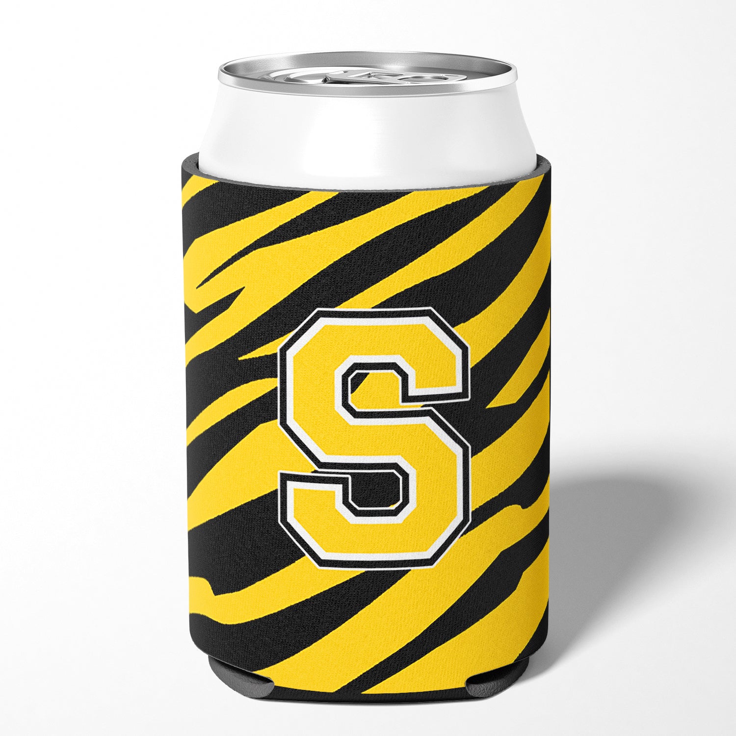 Letter S Initial Monogram - Tiger Stripe - Black Gold Can Beverage Insulator Hugger.