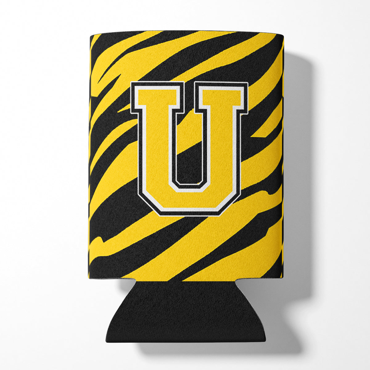 Letter U Initial Monogram - Tiger Stripe - Black Gold Can Beverage Insulator Hugger.