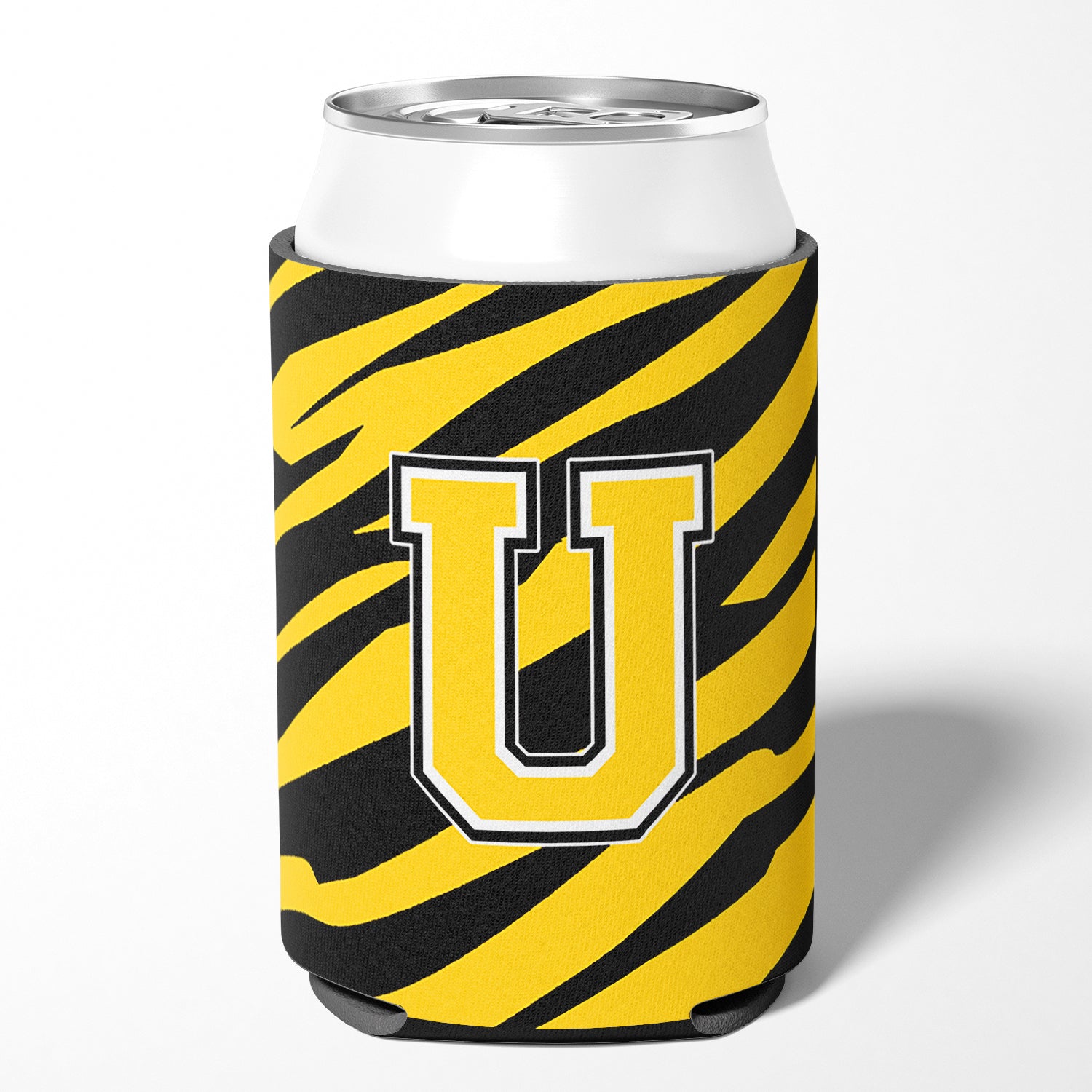 Letter U Initial Monogram - Tiger Stripe - Black Gold Can Beverage Insulator Hugger.