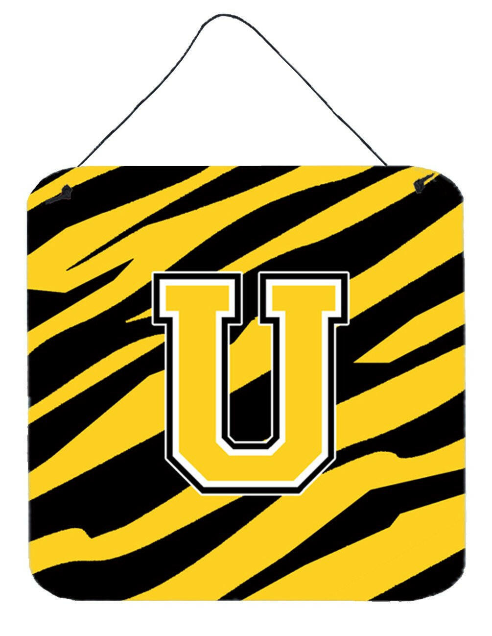 Letter U Initial Tiger Stripe - Black Gold  Wall or Door Hanging Prints by Caroline's Treasures