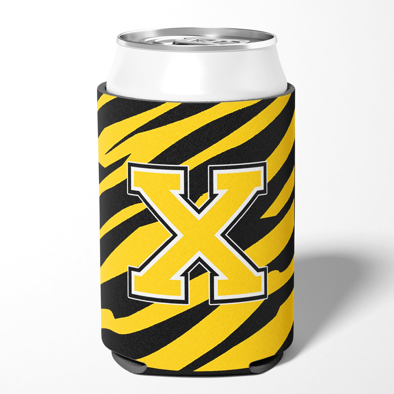 Letter X Initial Monogram - Tiger Stripe - Black Gold Can Beverage Insulator Hugger.