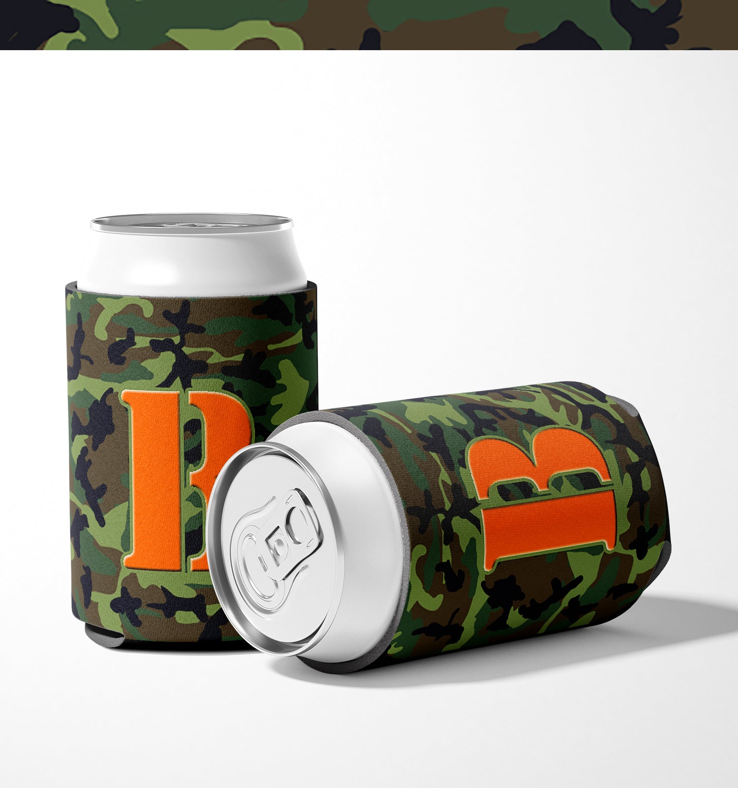 Letter B Initial Monogram - Camo Green Can or Bottle Beverage Insulator Hugger.