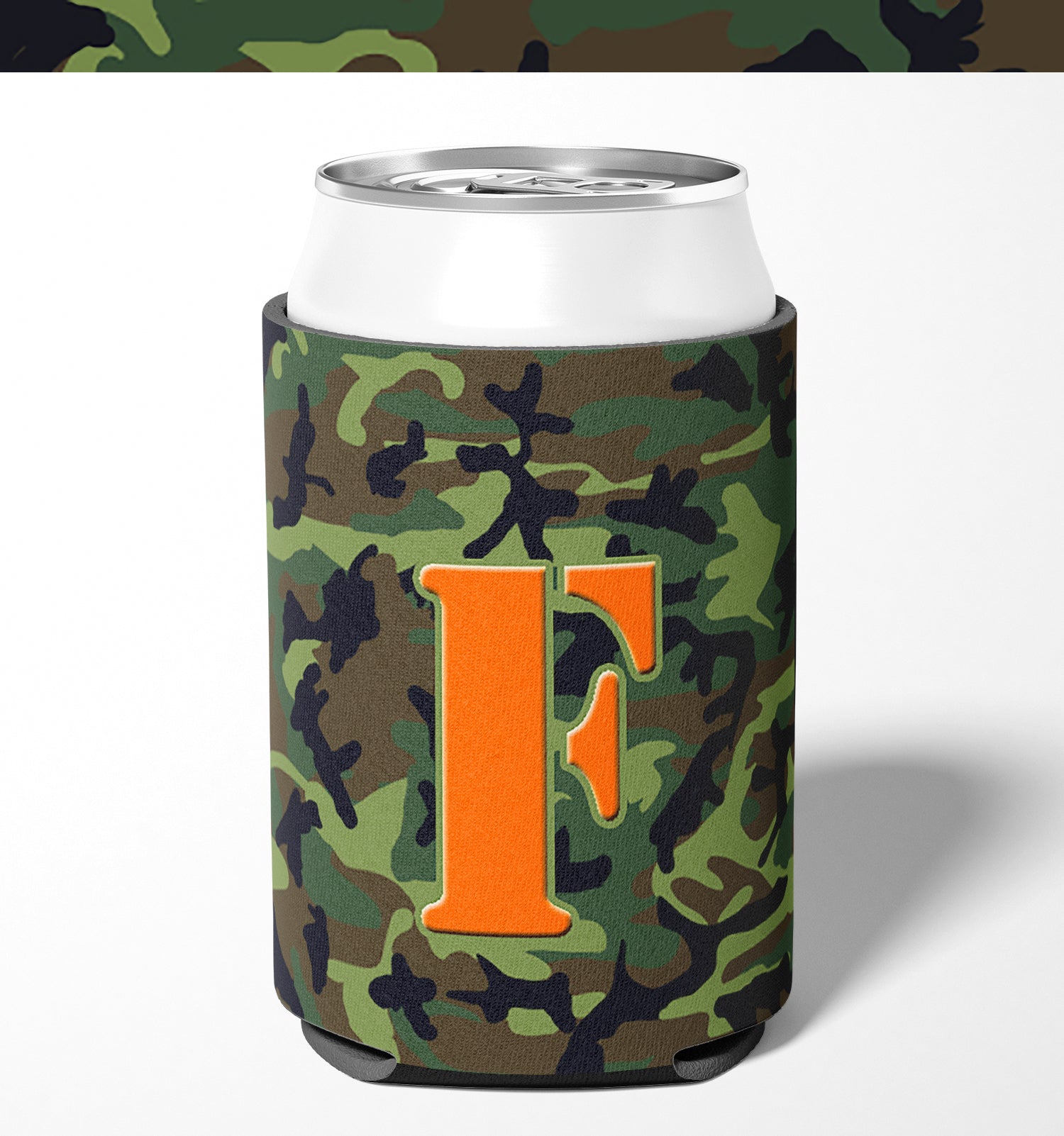 Letter F Initial Monogram - Camo Green Can or Bottle Beverage Insulator Hugger.