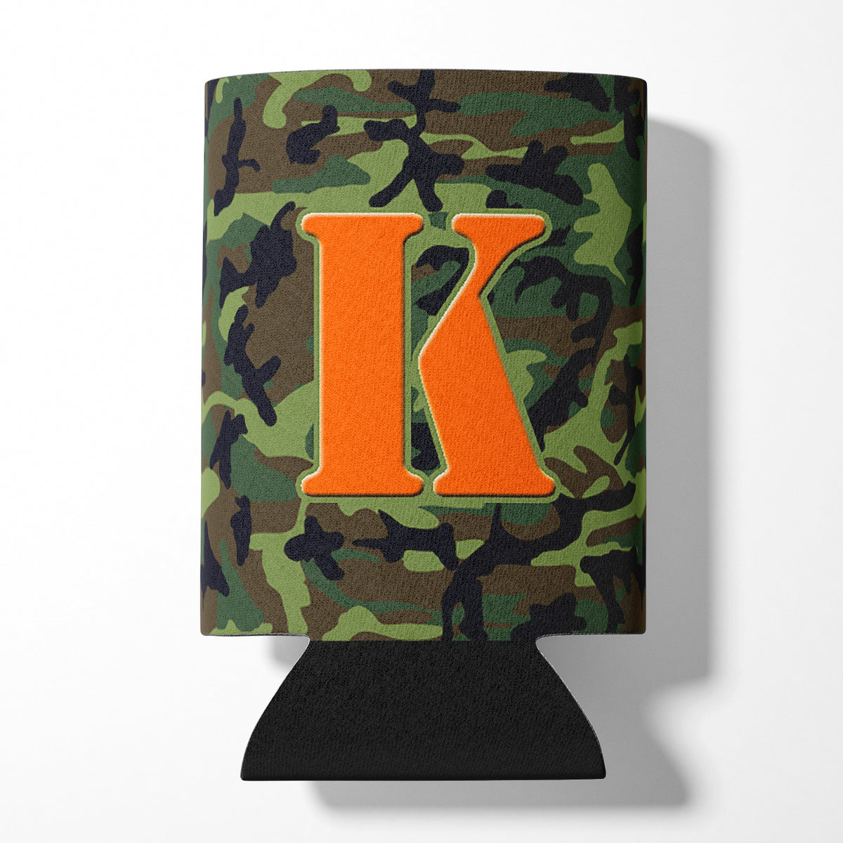 Letter K Initial Monogram - Camo Green Can or Bottle Beverage Insulator Hugger.