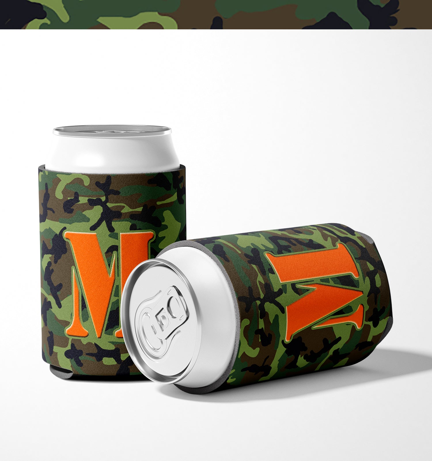 Letter M Initial Monogram - Camo Green Can or Bottle Beverage Insulator Hugger.