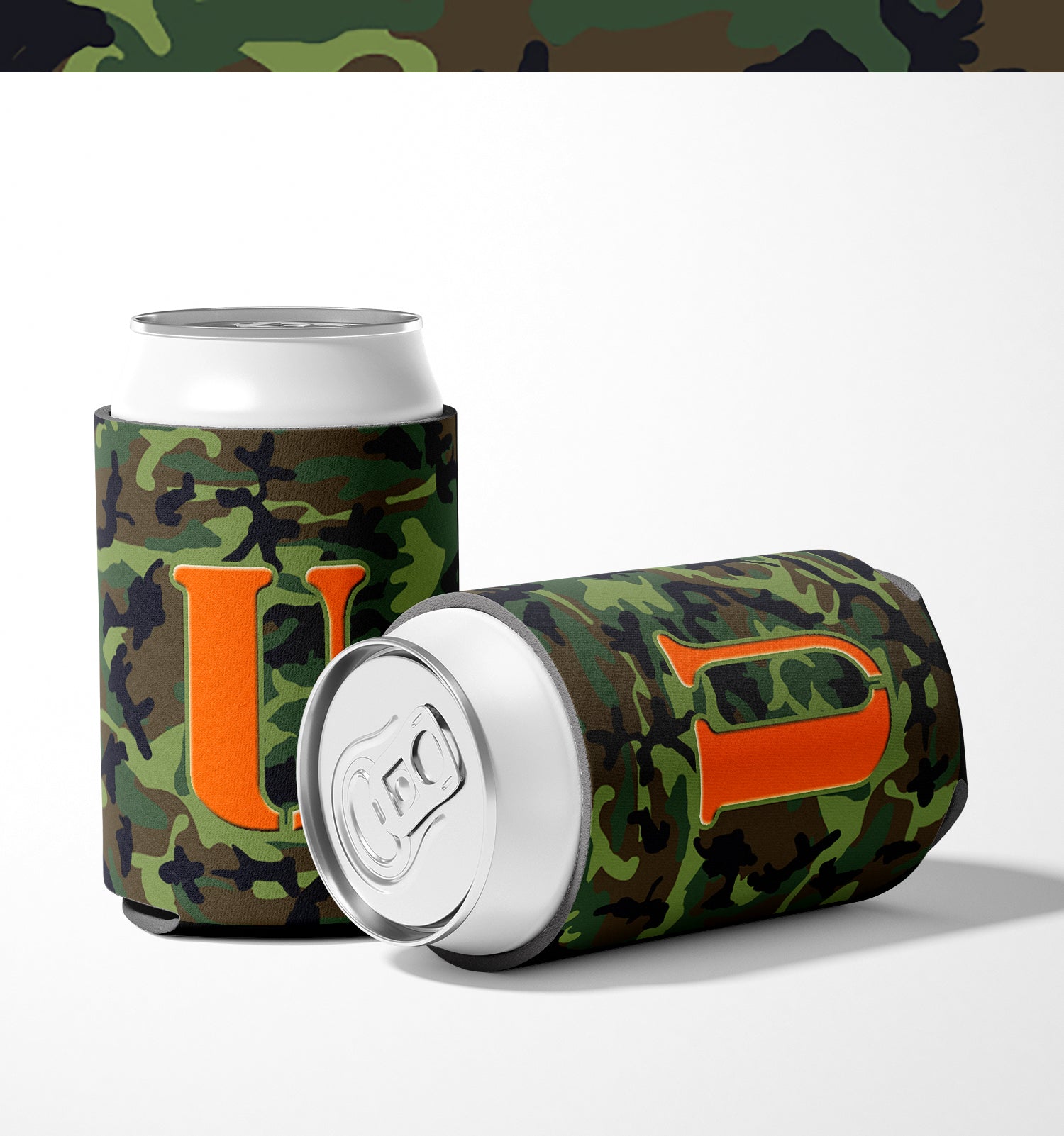 Letter U Initial Monogram - Camo Green Can or Bottle Beverage Insulator Hugger.