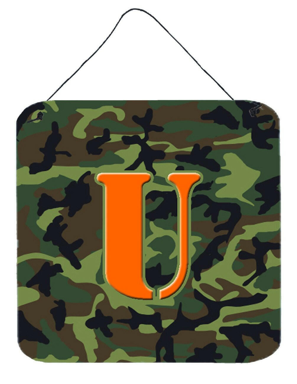 Letter U Initial Monogram - Camo Green Wall or Door Hanging Prints by Caroline's Treasures