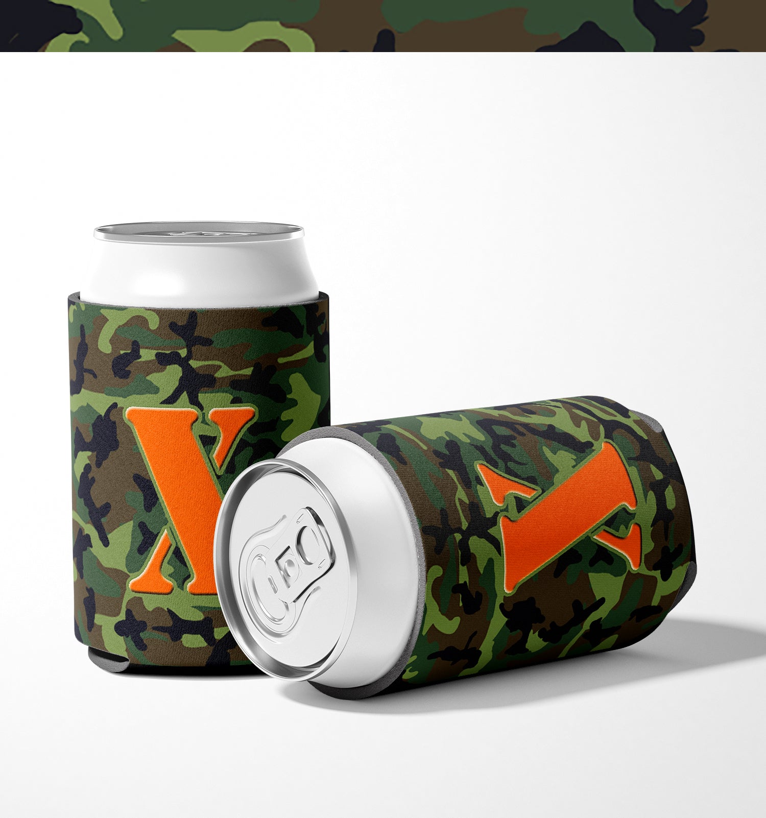 Letter X Initial Monogram - Camo Green Can or Bottle Beverage Insulator Hugger.