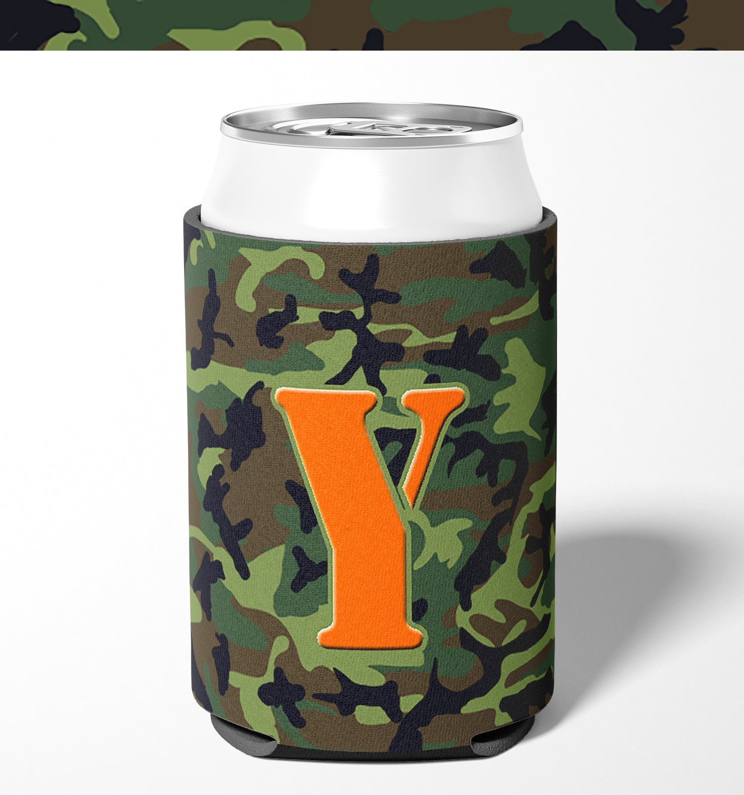 Letter Y Initial Monogram - Camo Green Can or Bottle Beverage Insulator Hugger.