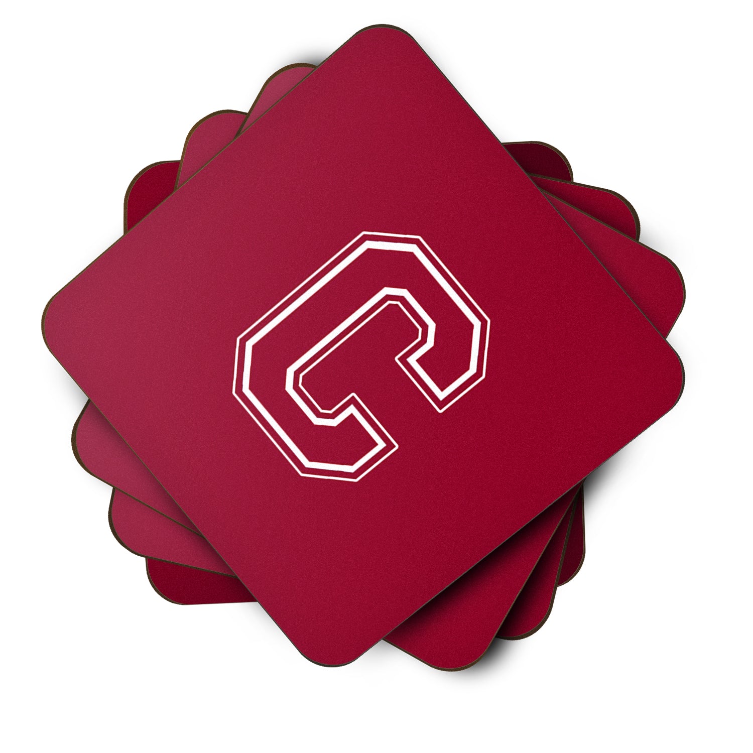 Set of 4 Monogram - Maroon and White Foam Coasters Initial Letter C - the-store.com