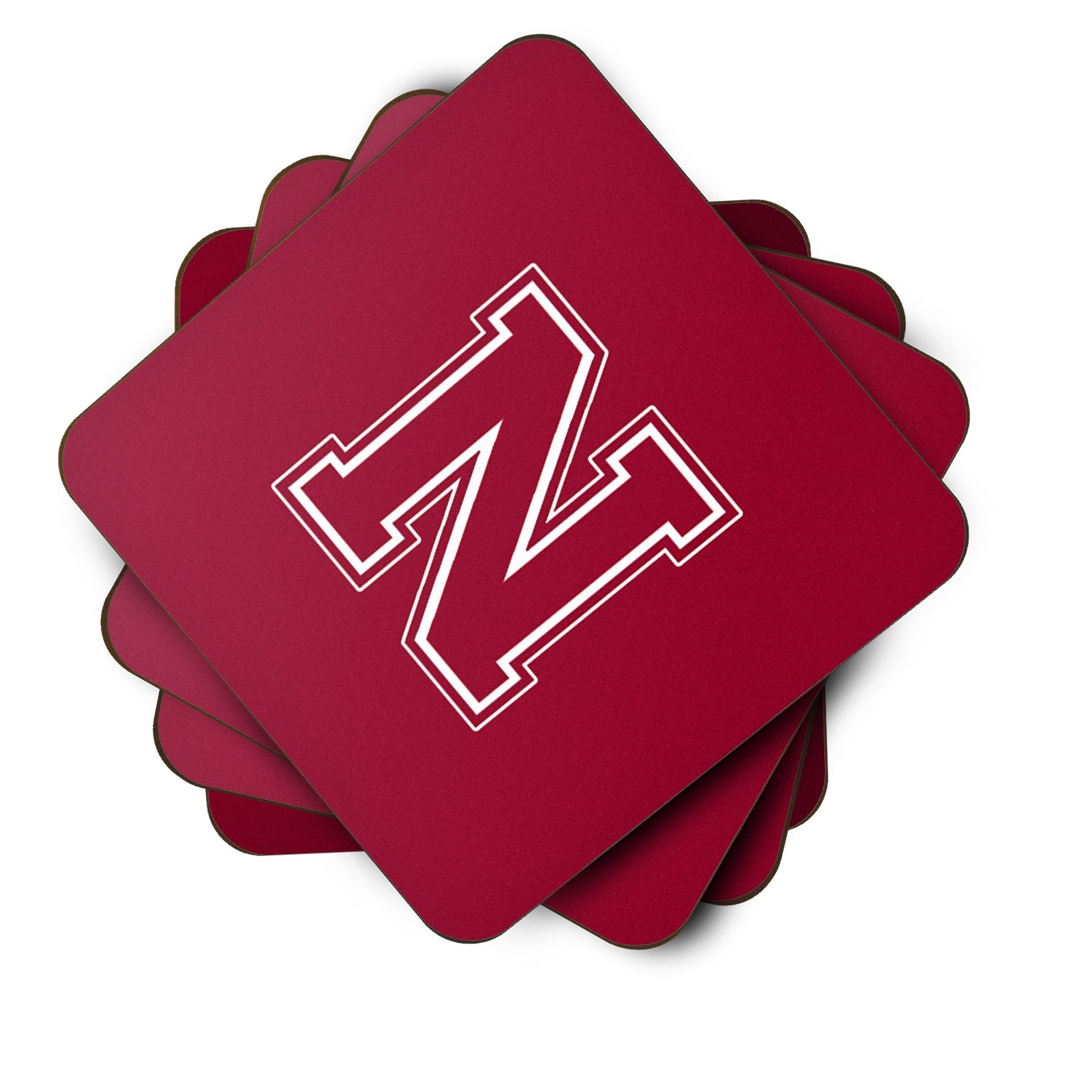 Set of 4 Monogram - Maroon and White Foam Coasters Initial Letter N - the-store.com