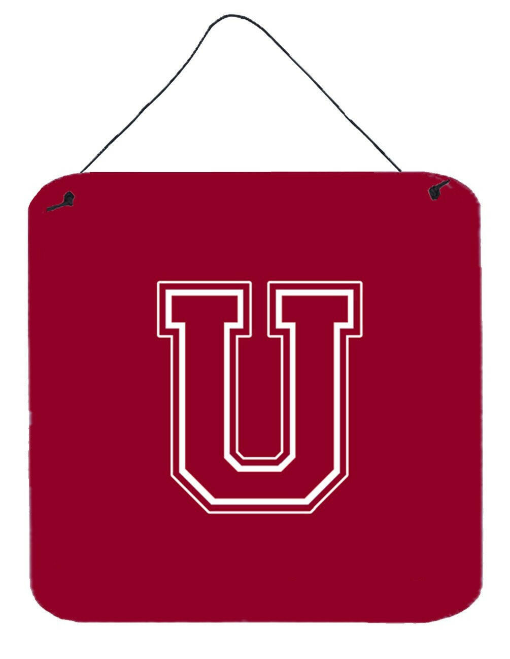 Letter U Initial Monogram - Maroon and White Wall or Door Hanging Prints by Caroline's Treasures