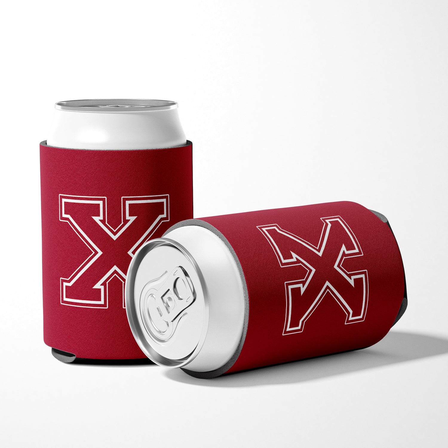 Letter X Initial Monogram - Maroon and White Can or Bottle Beverage Insulator Hugger.