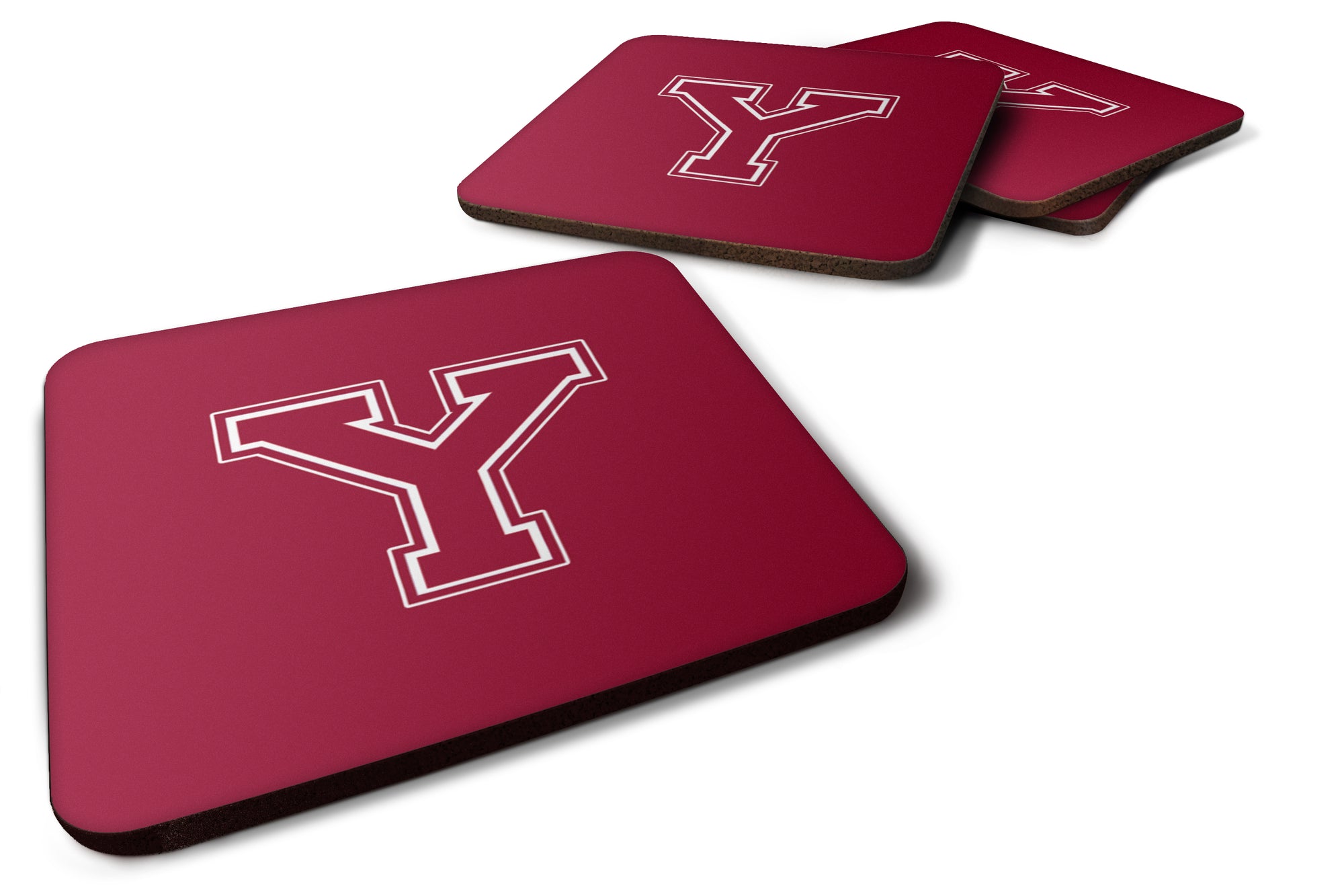 Set of 4 Monogram - Maroon and White Foam Coasters Initial Letter Y - the-store.com