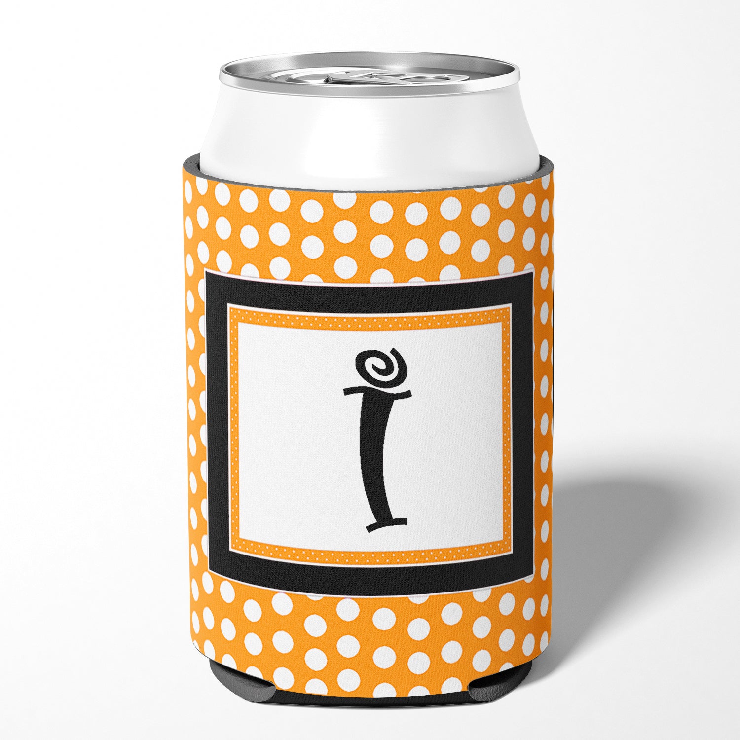 Letter I Initial Monogram - Orange Polkadots Can or Bottle Beverage Insulator Hugger.
