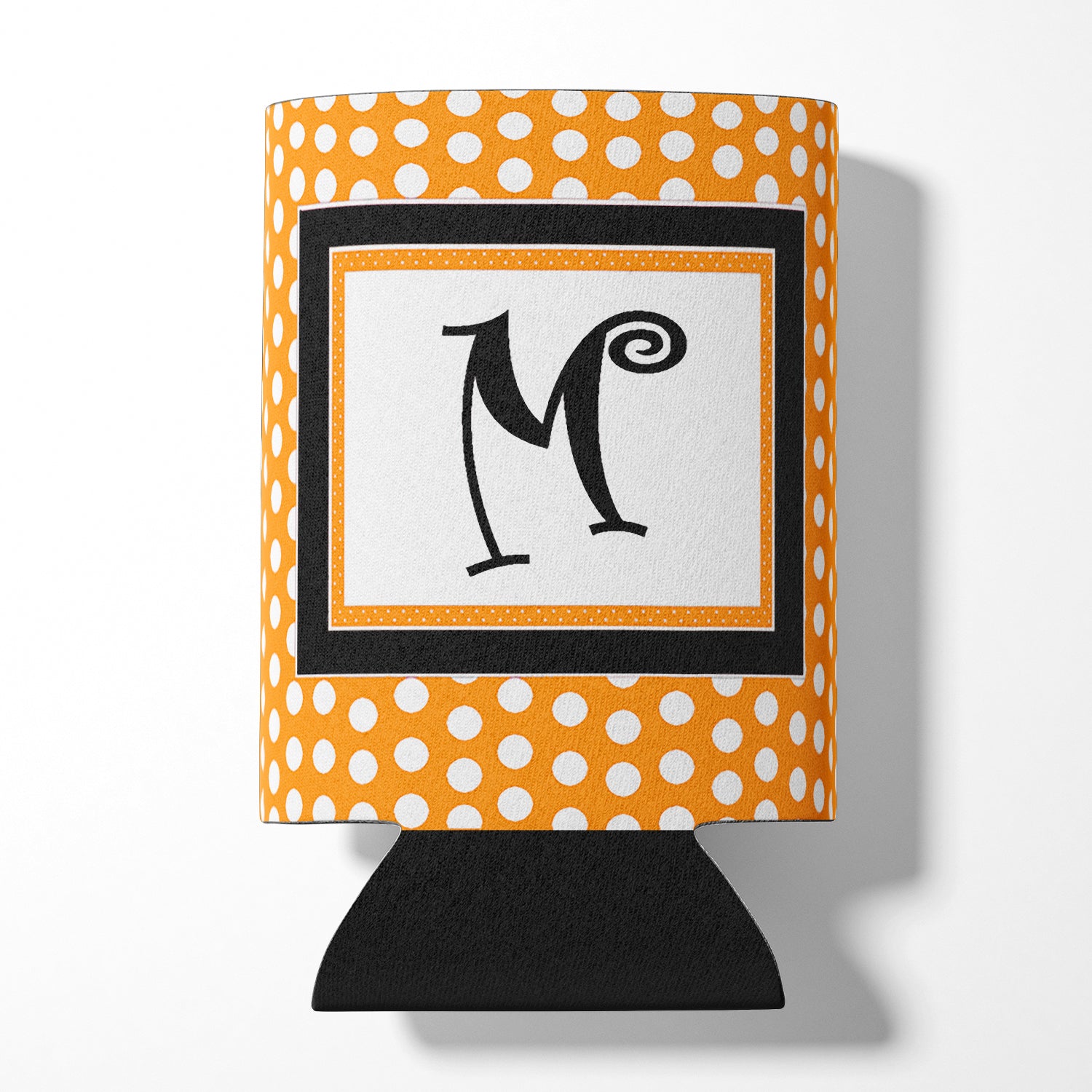 Letter M Initial Monogram - Orange Polkadots Can or Bottle Beverage Insulator Hugger.