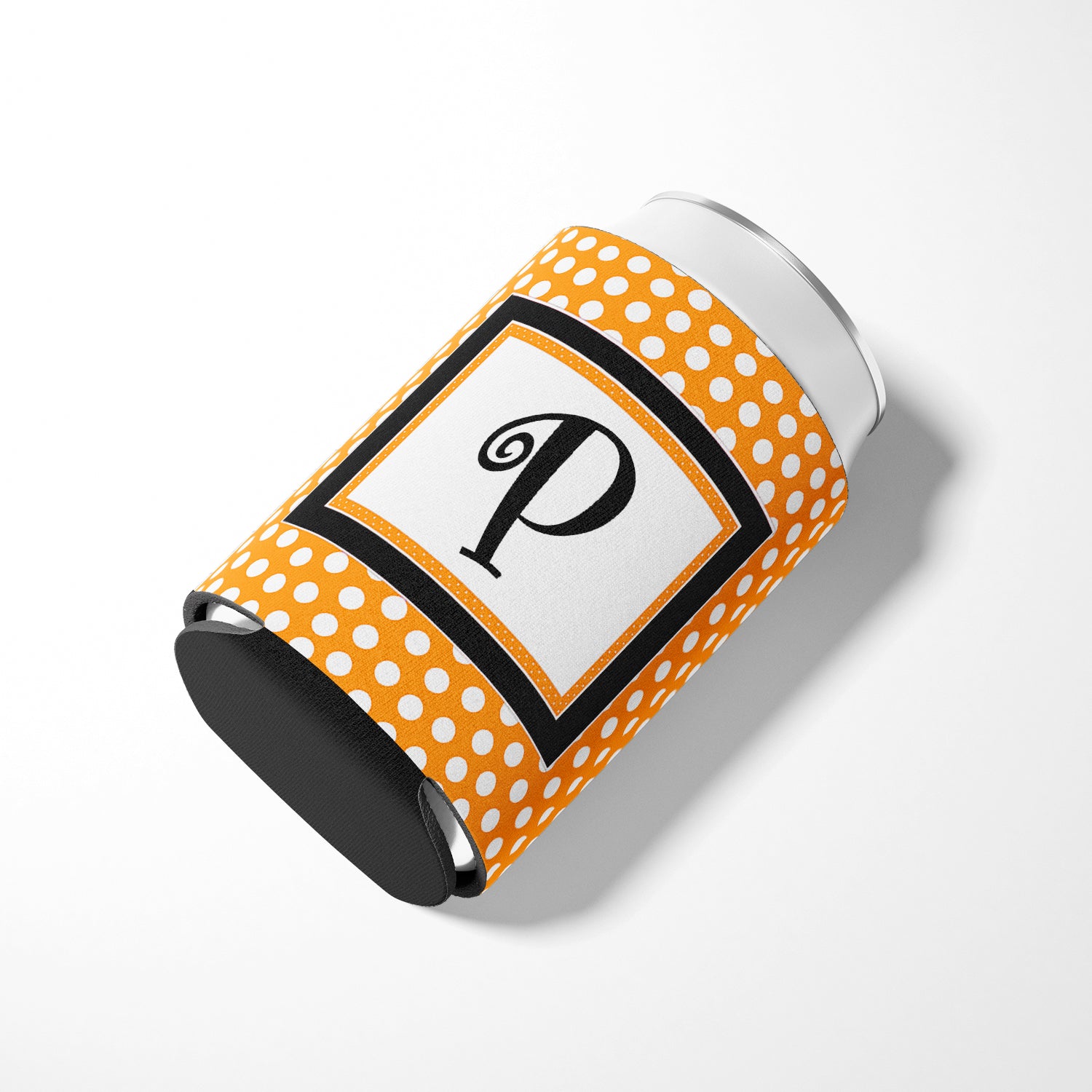 Letter P Initial Monogram - Orange Polkadots Can or Bottle Beverage Insulator Hugger.