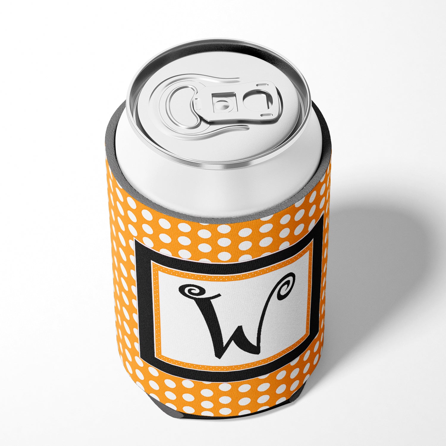 Letter W Initial Monogram - Orange Polkadots Can or Bottle Beverage Insulator Hugger.
