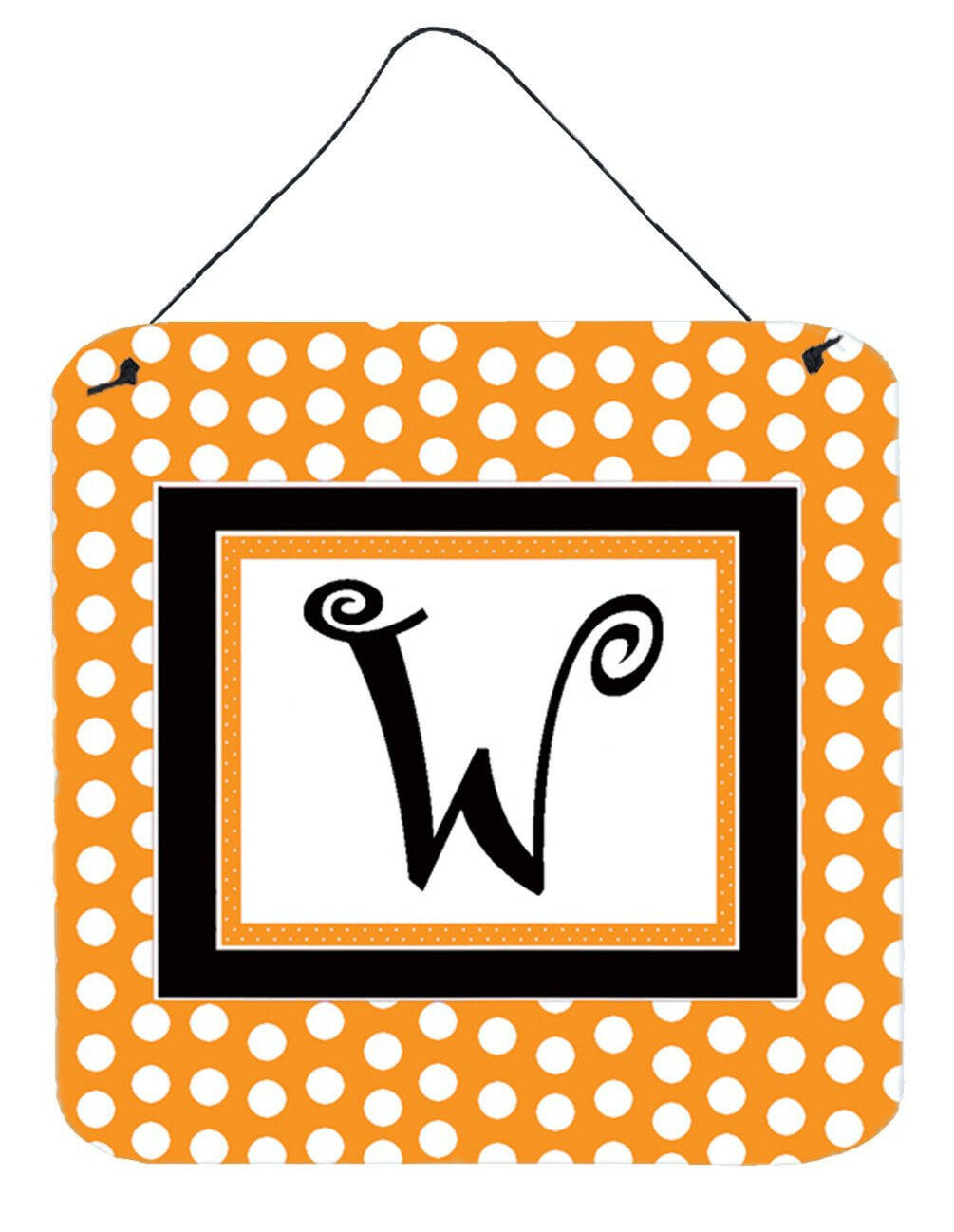 Letter W Initial Monogram - Orange Polkadots Wall or Door Hanging Prints by Caroline's Treasures