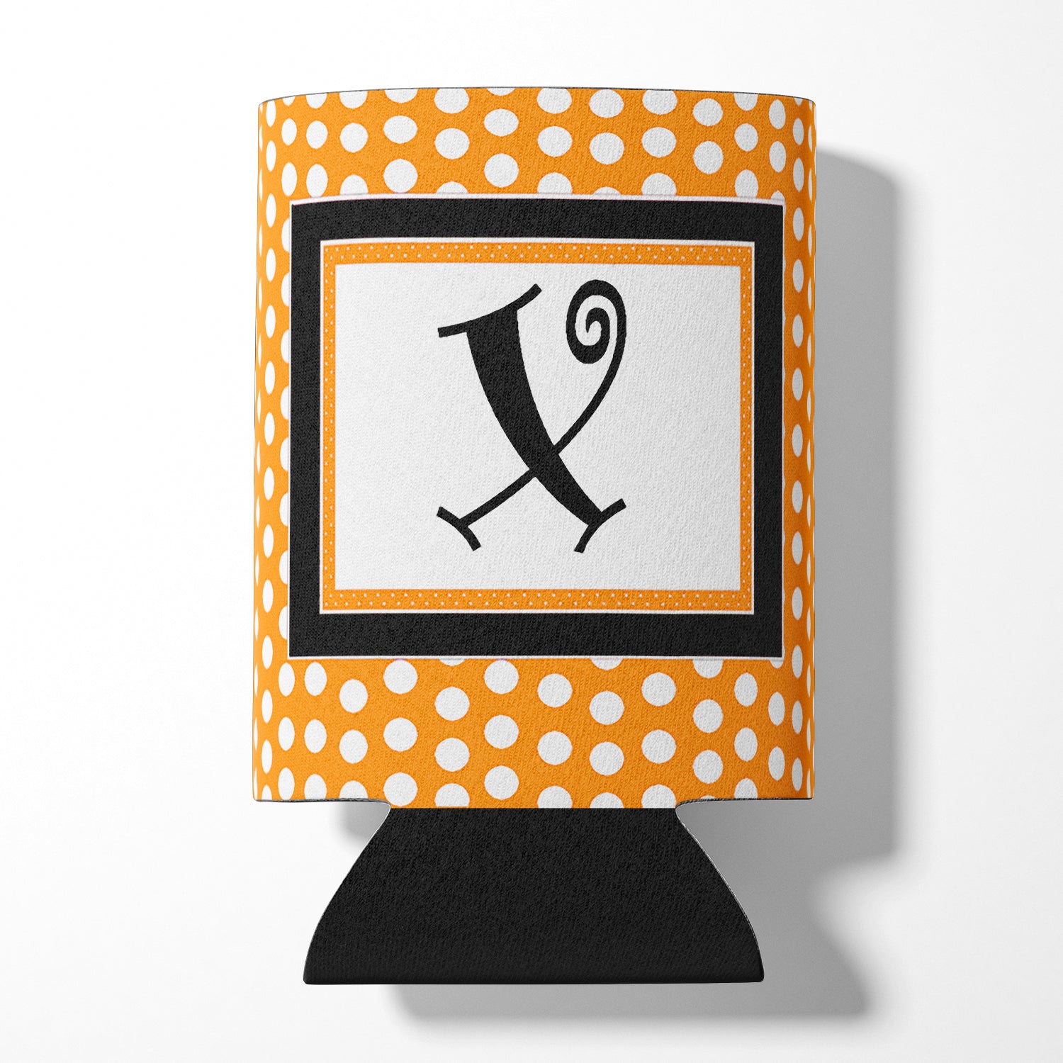 Letter X Initial Monogram - Orange Polkadots Can or Bottle Beverage Insulator Hugger.