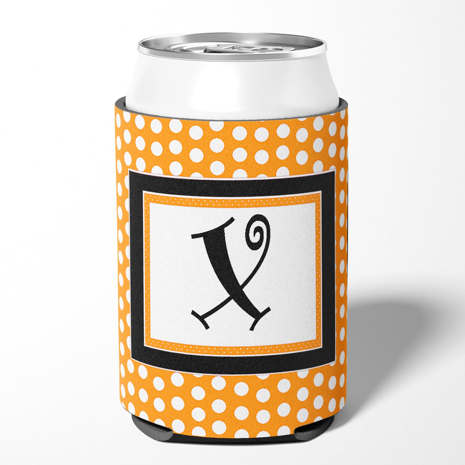 Letter X Initial Monogram - Orange Polkadots Can or Bottle Beverage Insulator Hugger.