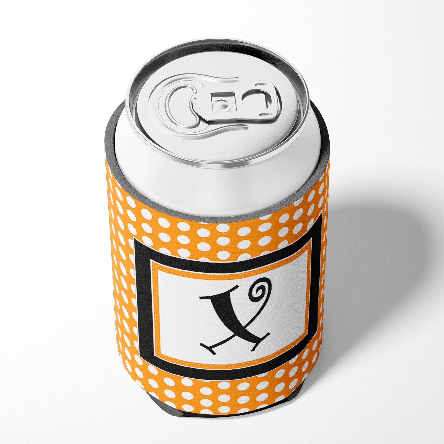 Letter X Initial Monogram - Orange Polkadots Can or Bottle Beverage Insulator Hugger.