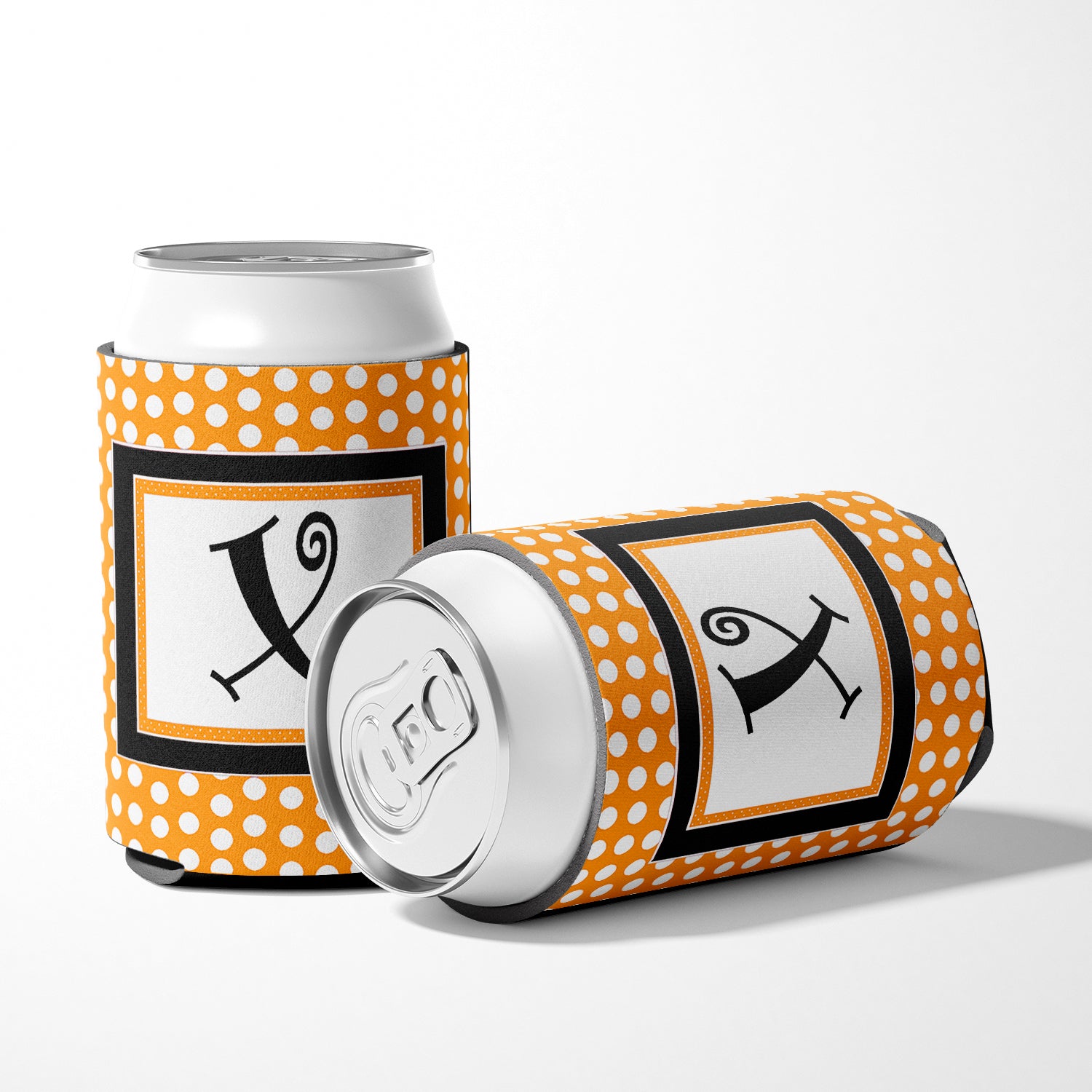 Letter X Initial Monogram - Orange Polkadots Can or Bottle Beverage Insulator Hugger.