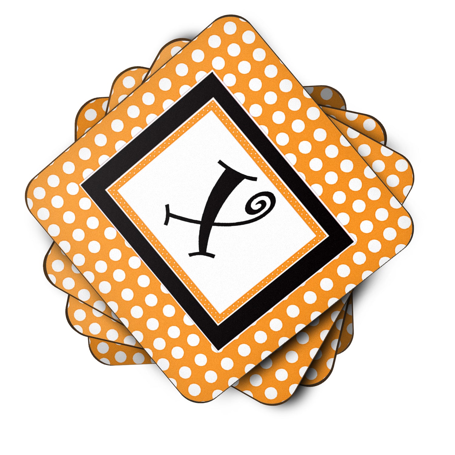 Set of 4 Monogram - Orange Polkadots Foam Coasters Initial Letter X - the-store.com