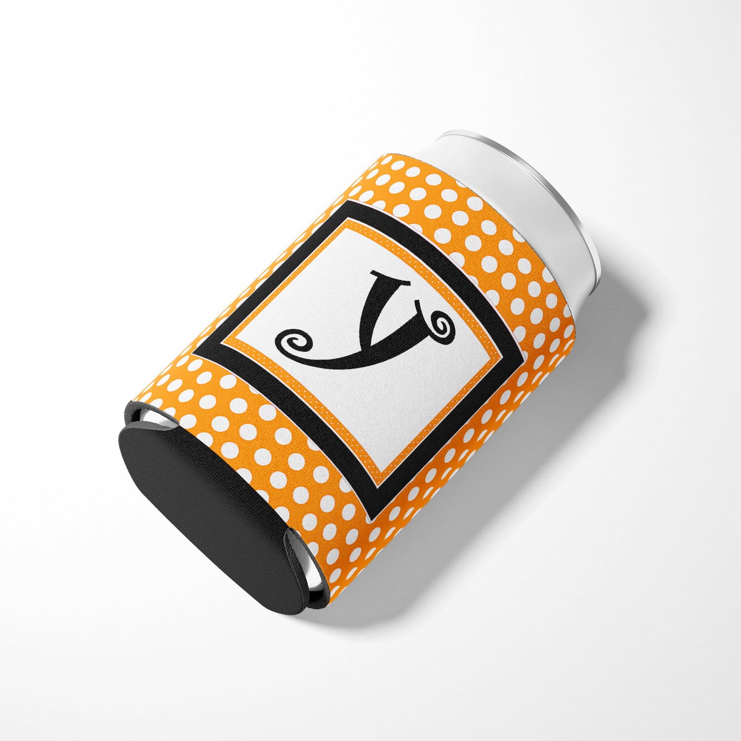 Letter Y Initial Monogram - Orange Polkadots Can or Bottle Beverage Insulator Hugger.