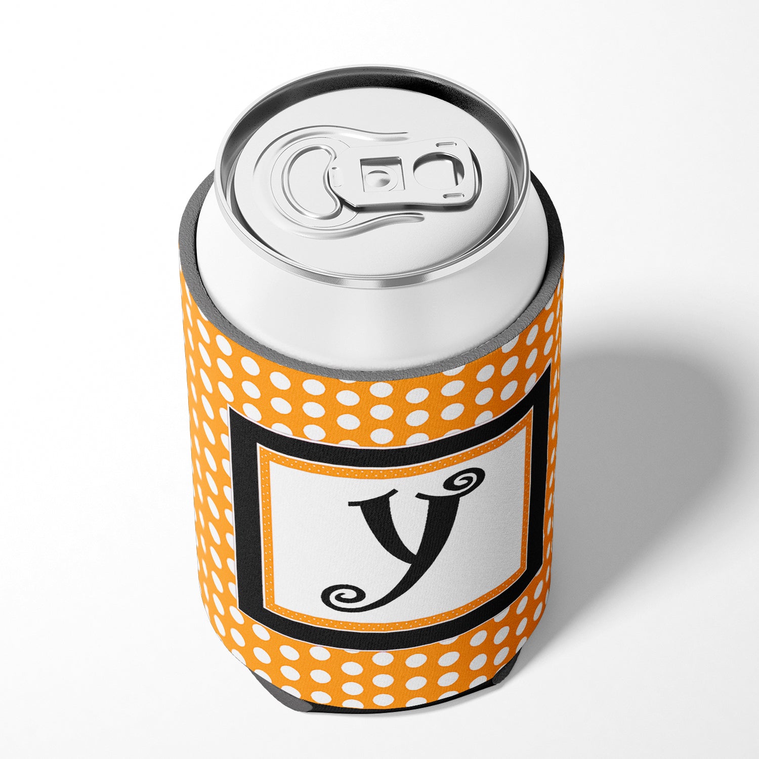 Letter Y Initial Monogram - Orange Polkadots Can or Bottle Beverage Insulator Hugger.