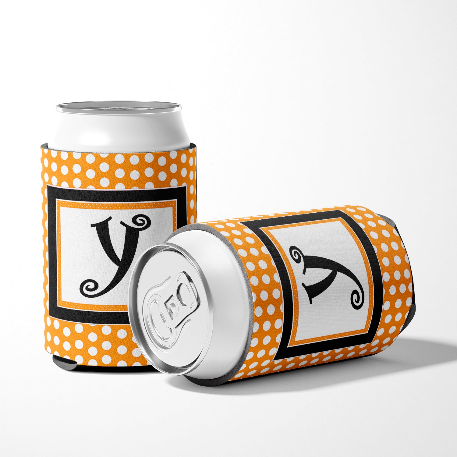 Letter Y Initial Monogram - Orange Polkadots Can or Bottle Beverage Insulator Hugger.