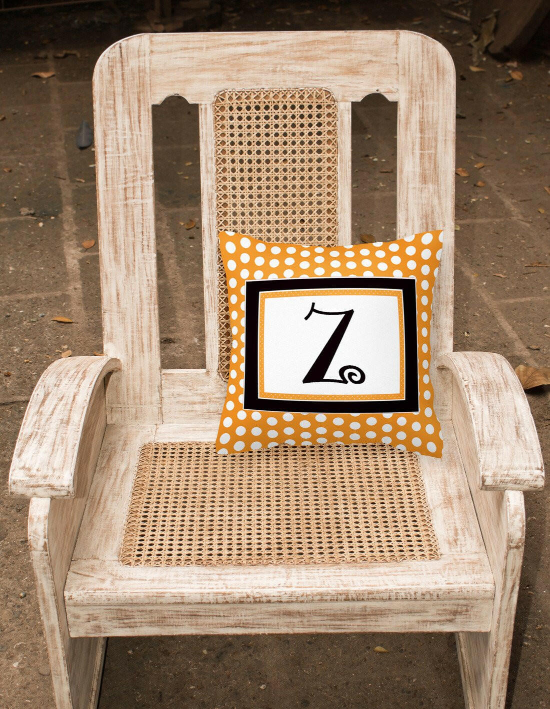 Monogram Initial Z Orange Polkadots Decorative   Canvas Fabric Pillow CJ1033 - the-store.com