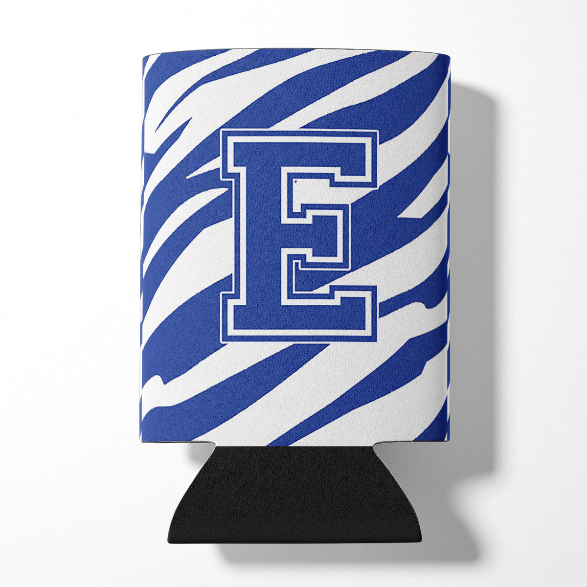 Letter E Initial Monogram - Tiger Stripe Blue and White Can Beverage Insulator Hugger.