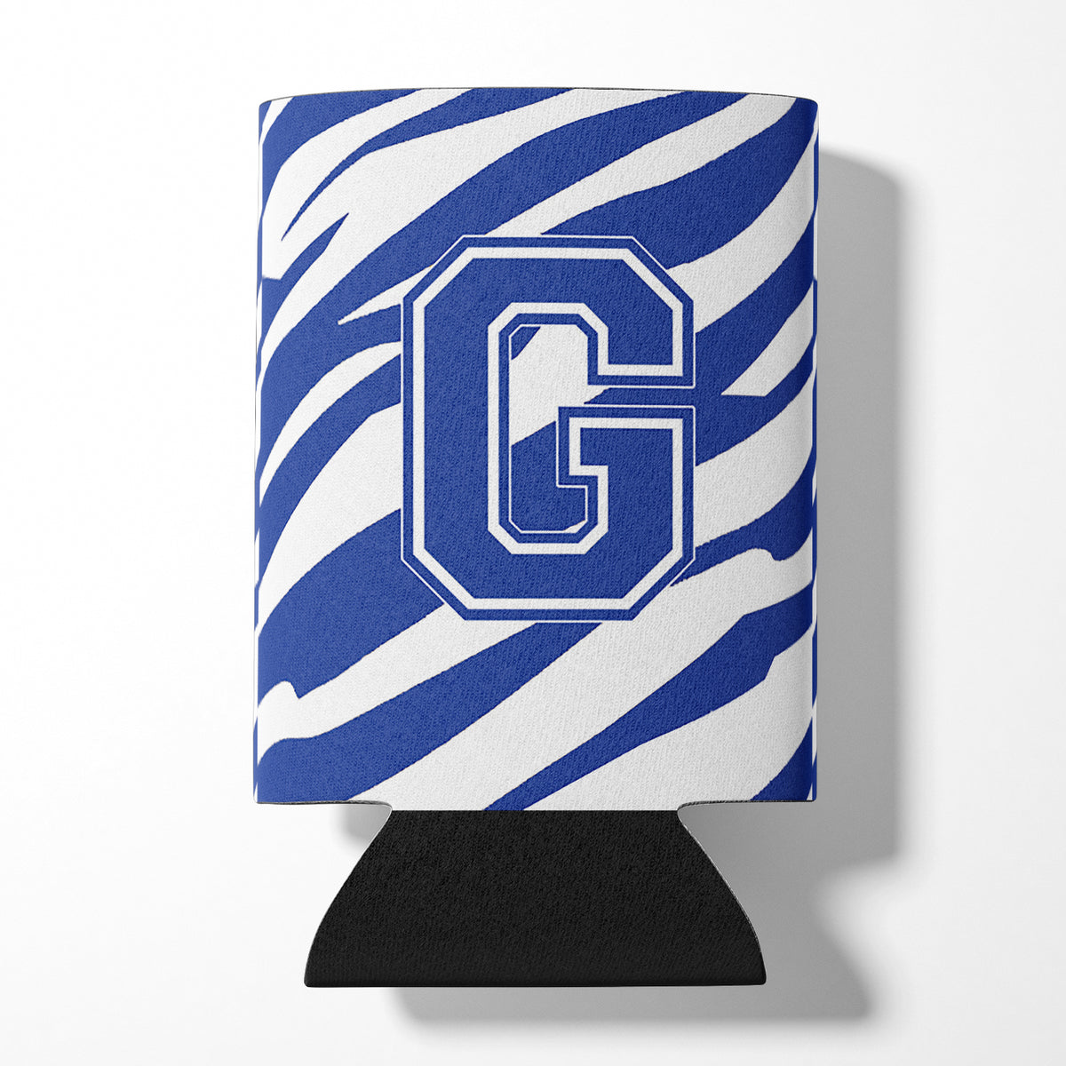 Letter G Initial Monogram - Tiger Stripe Blue and White Can Beverage Insulator Hugger.