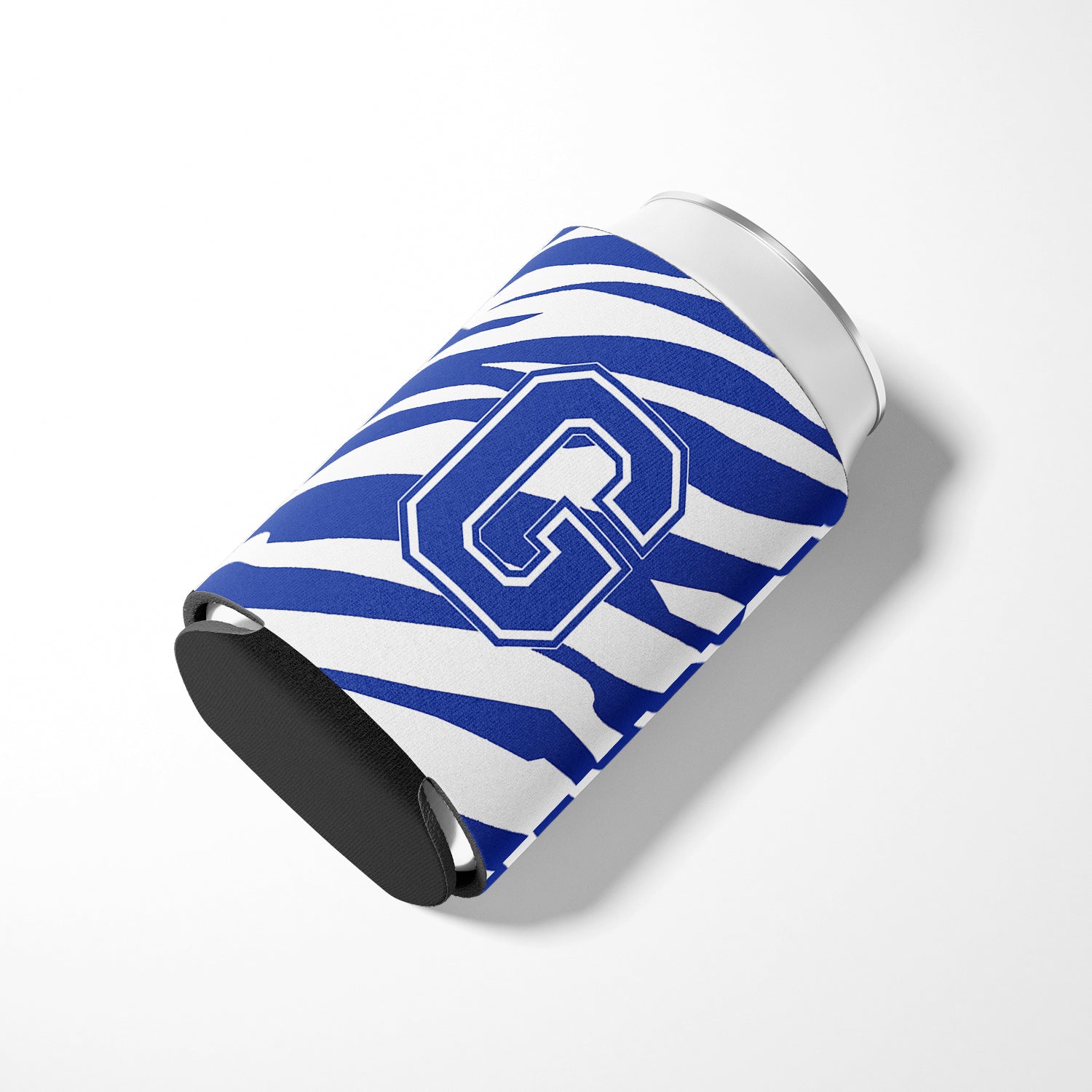 Letter G Initial Monogram - Tiger Stripe Blue and White Can Beverage Insulator Hugger.