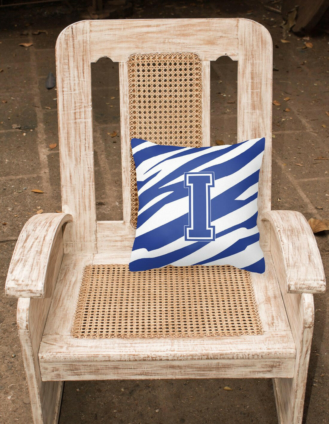 Monogram Initial I Tiger Stripe Blue and White Decorative Canvas Fabric Pillow - the-store.com