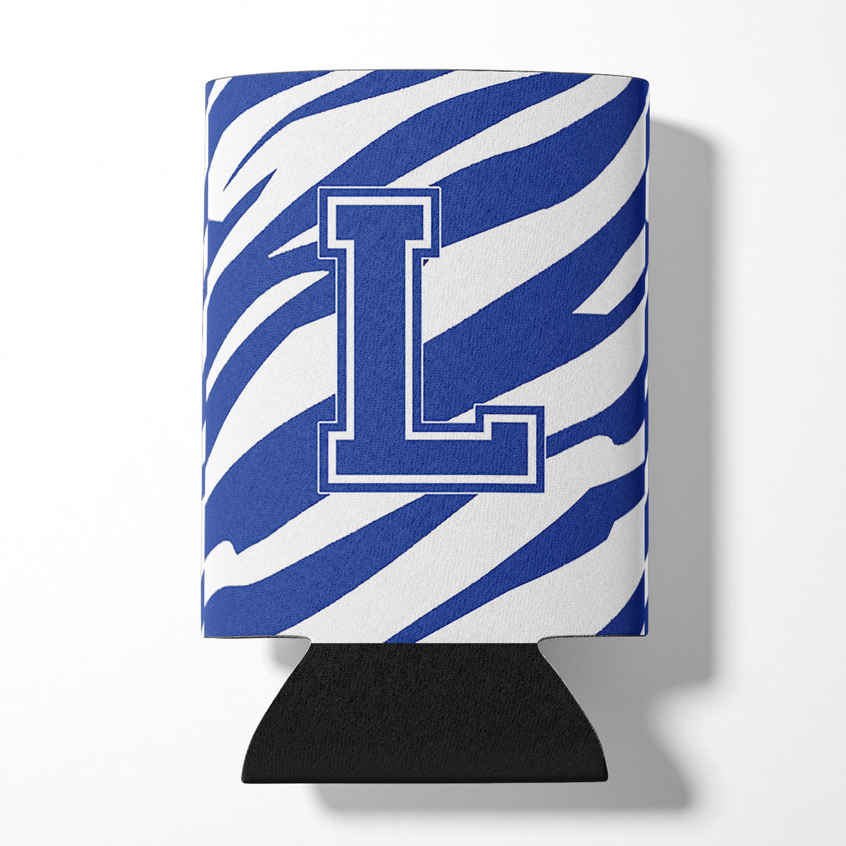 Letter L Initial Monogram - Tiger Stripe Blue and White Can Beverage Insulator Hugger.