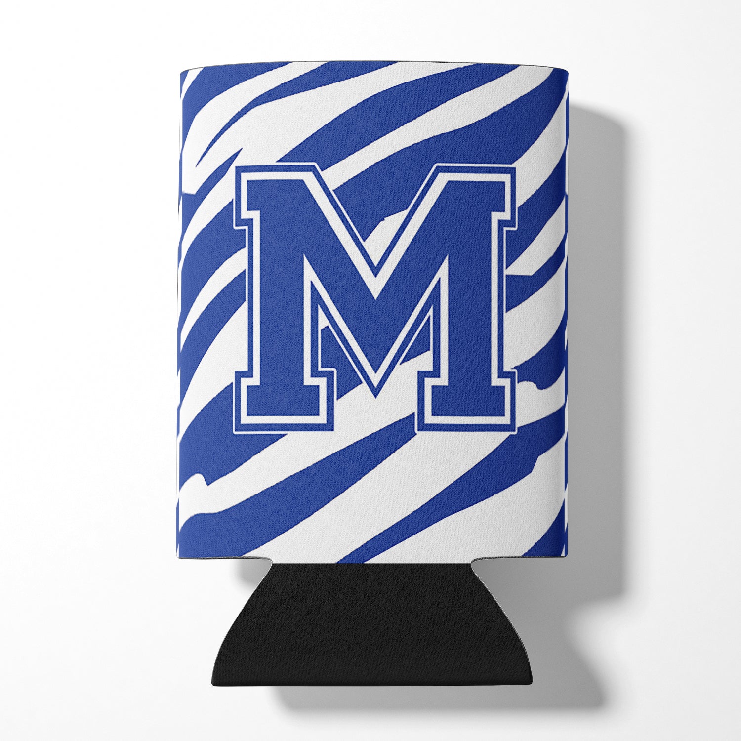 Letter M Initial Monogram - Tiger Stripe Blue and White Can Beverage Insulator Hugger.