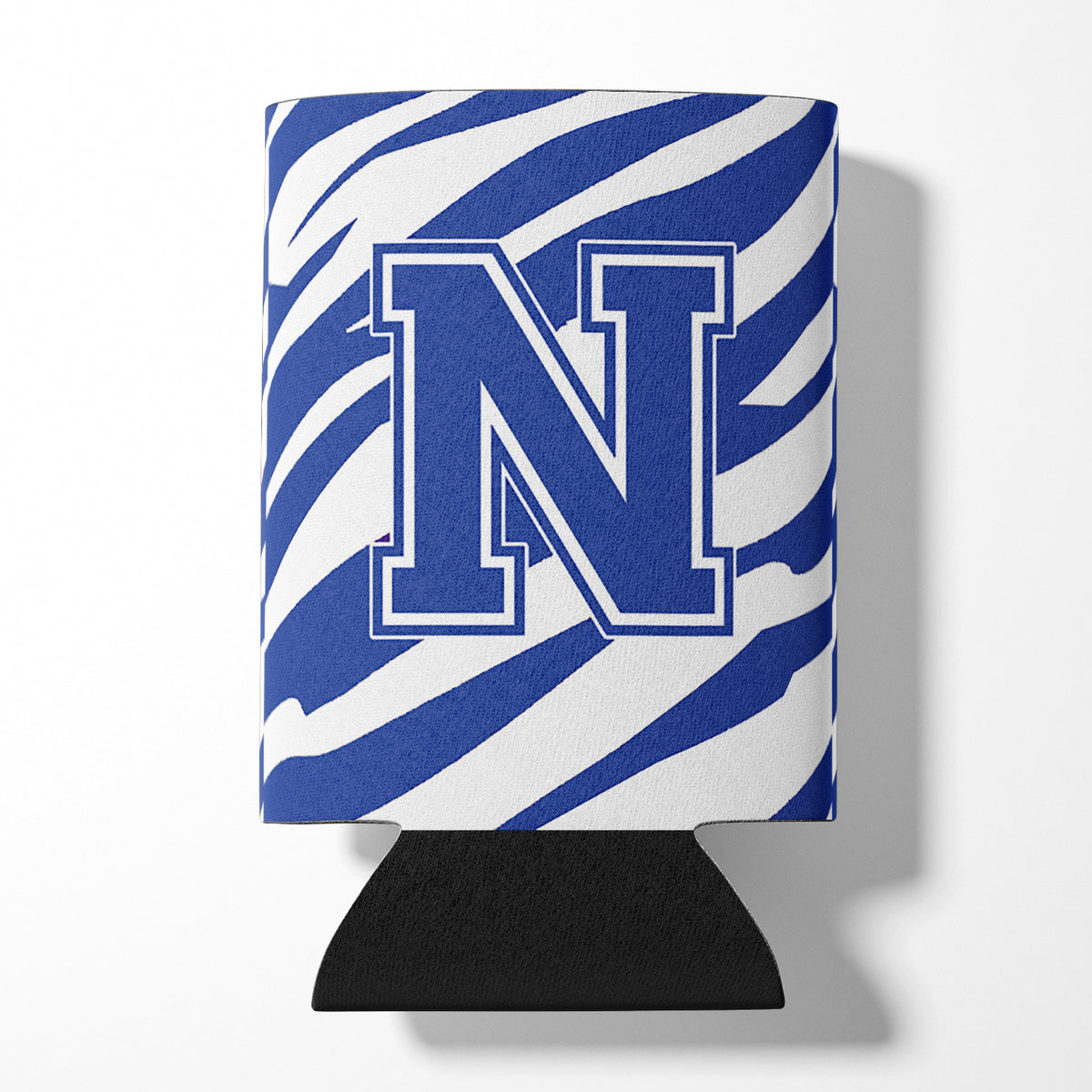 Letter N Initial Monogram - Tiger Stripe Blue and White Can Beverage Insulator Hugger.