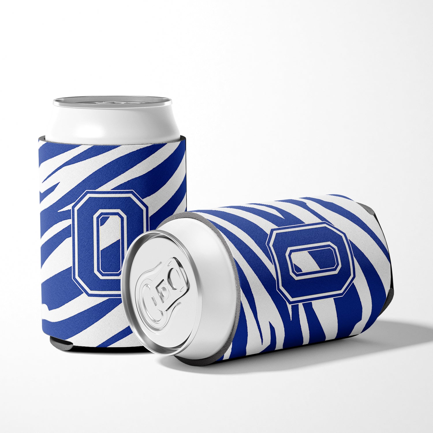 Letter O Initial Monogram - Tiger Stripe Blue and White Can Beverage Insulator Hugger.